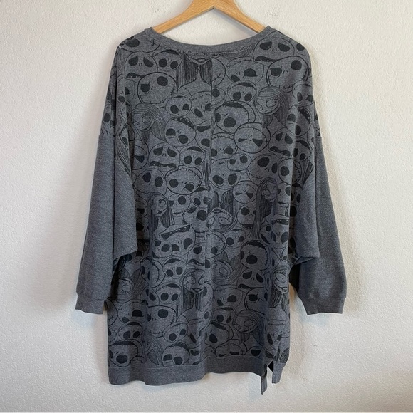 Disney The Nightmare Before Christmas Long Sleeve Oversized Gray Crewneck Shirt - Picture 2 of 4